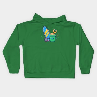 Surfboard, Snorkel sand And Bucket Cartoon Kids Hoodie